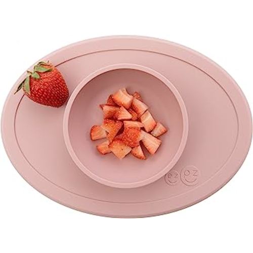 ez pz Tiny Bowl (Blush) - Silicone Baby Bowl with Suction for 6 Months + - Built-in Placemat - First Foods + Baby Led Weaning - Fits on All Highchair Trays - Suction Bowls for Baby