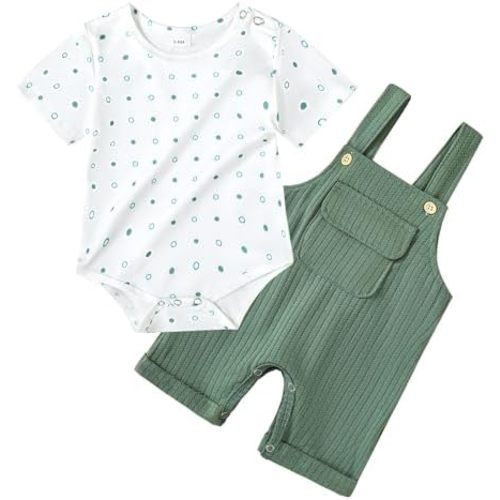 0-3m CARETOO Newborn Baby Boy Clothes Infant Boy Romper Fall Winter Outfits Bodysuit 2Pcs Striped Long Sleeve Top Overalls 0-18M