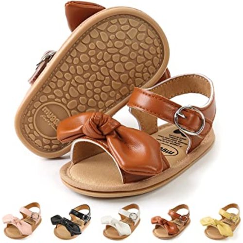 Meckior Baby Toddler Infant Girls PU Leather Soft Open Toe Summer Sandals Flower Princess Flat Shoes