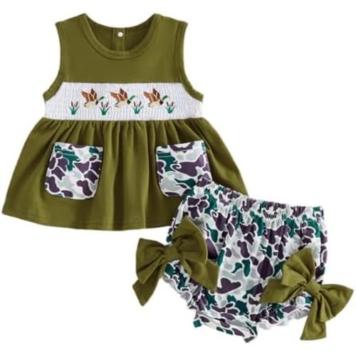 Newborn Baby Girl Hunting Clothes Mallard Duck Smocked Camo Vest Tank Top and Shorts Set 2Pcs Infant Summer Outfits