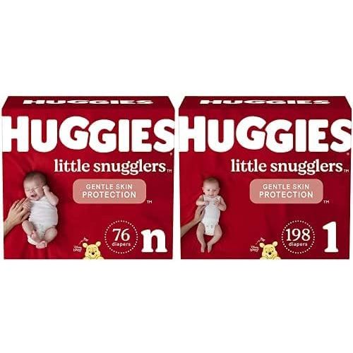 Baby Diapers Bundle: Huggies Little Snugglers Diapers Size Newborn (up to 10 lbs), 76ct & Size 1 (8-14 lbs), 198ct