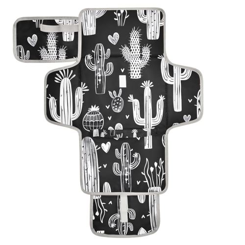 Portable Changing Pad for Baby - Cactus Black Waterproof Diaper Changing Mat Travel Changing Pad with Built-in Pillow - Shower Gift for Baby