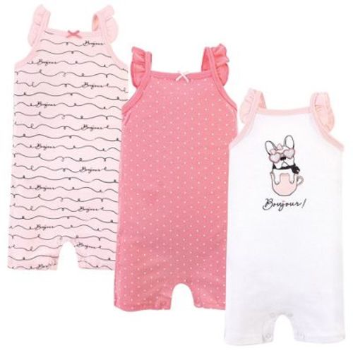 Hudson Baby Infant Girl Cotton Rompers 3pk, Bonjour, 18-24 Months