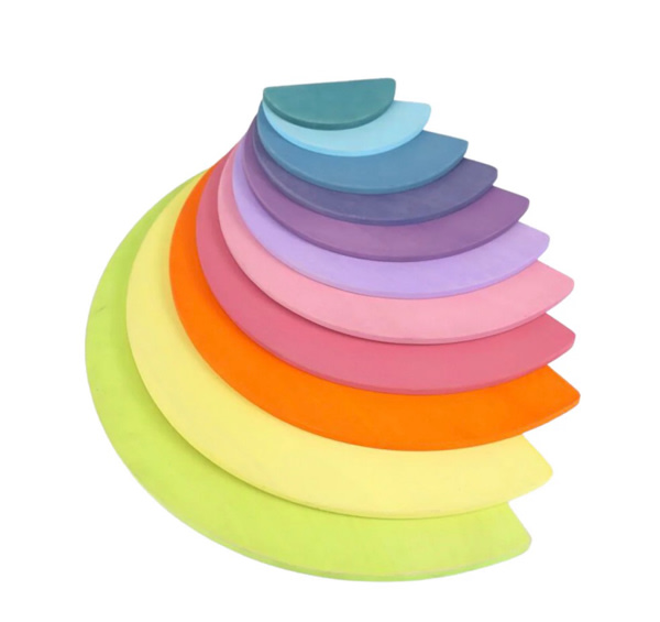 11 Pcs Large Wooden Rainbow Stacking Semi-circles Building Boards Set In Pastel/macaron Colors