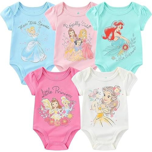 Disney Minnie Mouse Fabulous 5 Pack Girls Bodysuits for Newborns Babys and Infants