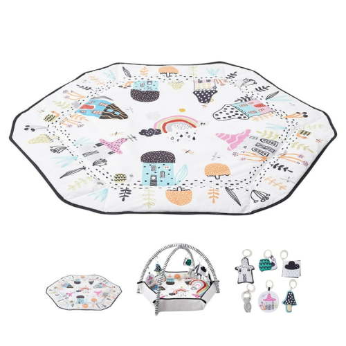 KFFKFF Infant Play Mat, Belly Time Mat with 6 Removable Sensory Playthings, 41.7" x 41.7" Generously Sized Infant Interactive Mat with Folding Edges & Gentle Material