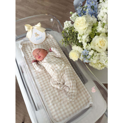 Classic Tan Gingham 4-Piece Coming Home Set – Personalized | 100% Pima – Caprilina