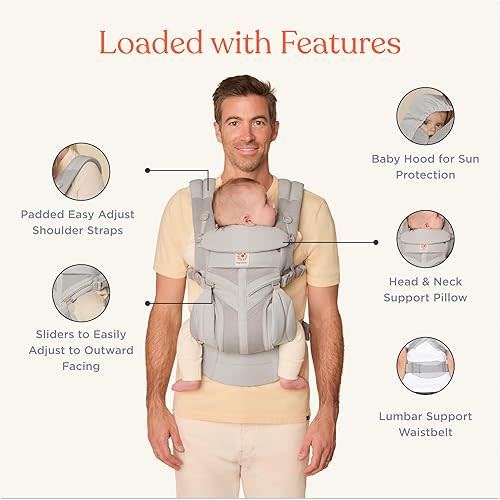 Ergobaby Omni Classic (formerly OMNI 360) All-Position Baby Carrier for Newborn to Toddler with Lumbar Support and Cool Air Mesh, 7-45 Pounds, Pearl Grey, One Size