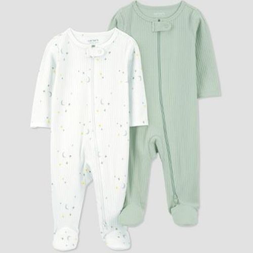 Carter's Just One You® Baby 2pk Sleep N' Play - Green/Ivory 3M: Footed Pajamas, Long Sleeve, Two-Way Zipper