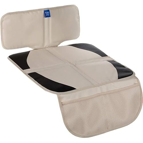 funbliss car seat Protector for Child car seat Beige Thick Padding Carseat Kick Mat with Organizer Pockets,Waterproof 600D Fabric,Vehicle Dog Cover Pad for SUV Sedan Leather Seats