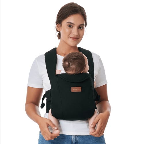 Momcozy Newborn Carrier WeeSnug- Lightweight and Cozy Comfort for 7-25 lbs, Ergonomic Cross-Back Support, Effortless to Put On, Hands-Free Baby Carrier with Lumbar Support, Black