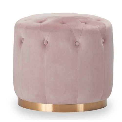 Adele Tufted Ottoman Pink - Adore Decor: Round, Velvet Upholstery, Gold Metal Base, No Assembly Required