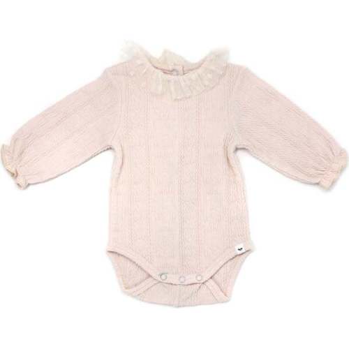 Ruffle Dotted Mesh Collar Puckered Onesie, Natural - Oh Baby! | Maisonette