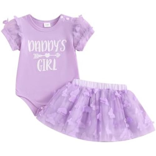 Hnyenmcko Newborn Infant Baby Girl Clothes Romper Skirt Set Short Sleeve Romper + 3D Butterfly Tutu Skirt Cute Clothes Set