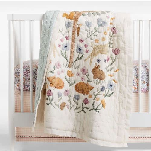 Wonderland Prairie Embroidered Organic Cotton Voile Baby Crib Quilt