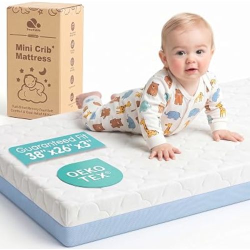Pack and Play Mattress, Dual Sided Memory Foam 38x26x3 Inch, Blue