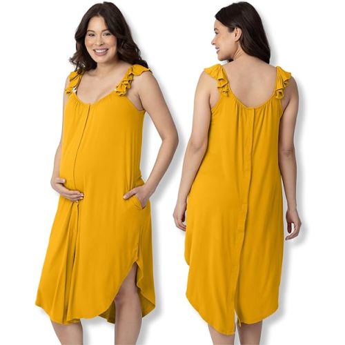 Kindred Bravely Ruffle Strap Labor and Delivery Gown | 3 In 1 Labor, Delivery, Nursing Gown for Hospital