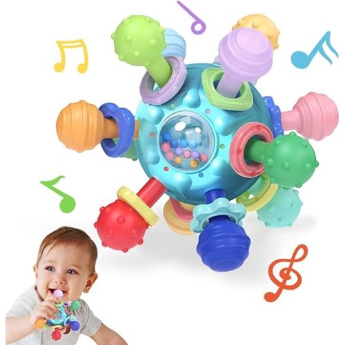 Baby Montessori Teething Toys for 0-6 6-12 Months, Baby Rattle Chew Sensory Toys for Babies 0 3 6 9 12 18 Months, Baby Teether Newborn Infant Toys Gifts for 1 2 Year Old Boys Girls