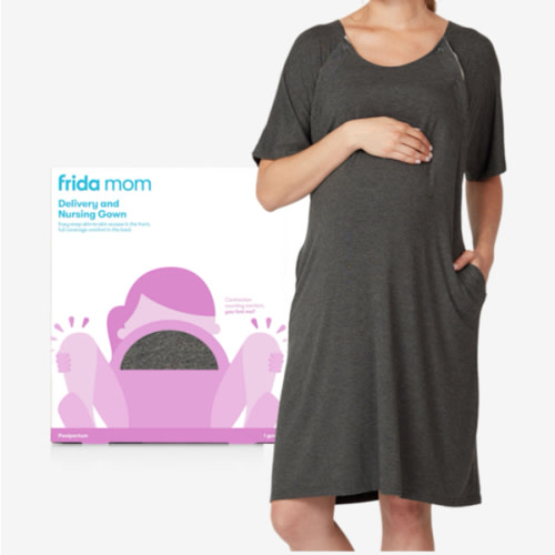 Frida Mom Labor and Delivery Gown for Hospital, Easy-Snap, Tagless Nursing Gown with Skin-to-Skin Access and Full Coverage in The Back