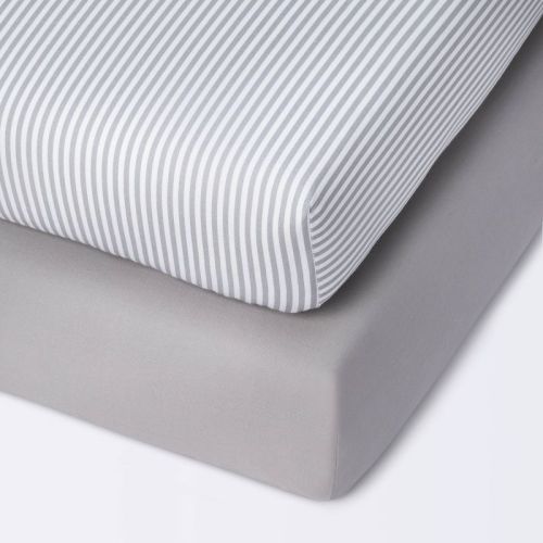 Fitted Mini Crib Sheet - Cloud Island™ - Stripe/gray - 2pk
