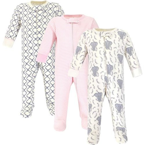 Touched by Nature Baby Girls' Organic Cotton Sleep and Play - 6-9 Months - Girl Elephant