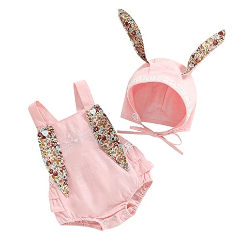 Madjtlqy Toddler Baby Girls Easter Outfit Romper/Dress Sleeveless Bunny Ear Sister Mathing Clothes with Tail