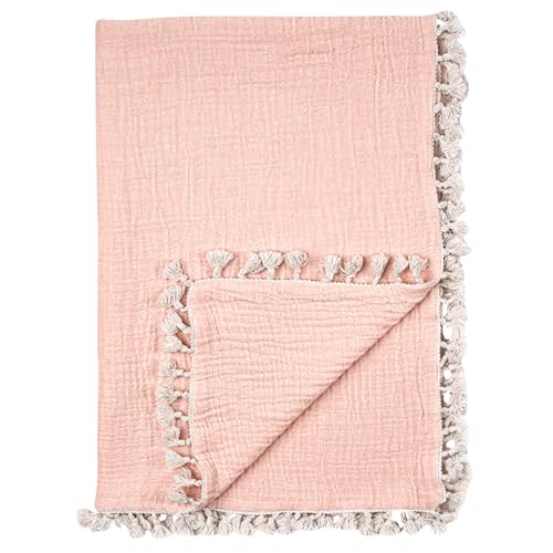 Crane Baby Muslin Swaddle Blanket, Soft Cotton Lightweight Nursery and Stroller Blanket for Baby Boys & Girls, Desert Rose, 30" x 40"