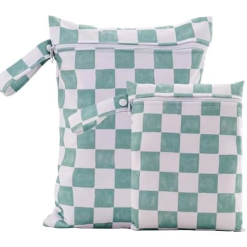 2 Sizes Wet Bags, Waterproof Storage Bag for Baby Diapers and Pump Parts, Reusable Diaper Bag with Zippered Pockets and Handle, Travel Bags, Beach, Pool, Gym Bag for Swimsuits & Wet Clothes, Set of 2