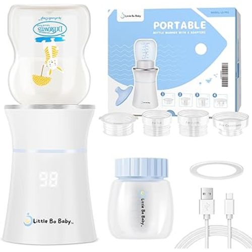 Portable Bottle Warmer Set, Little Bo Baby Portable Warmer with Baby Bottle and Adapter Travel Bottle Warmer for Breastmilk and Formula Bottle Warmer Digital Display Perfect