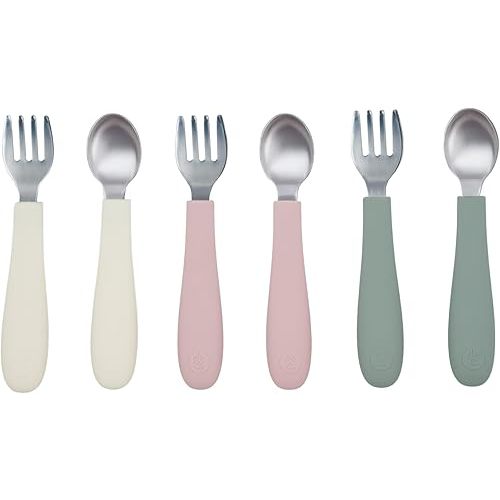 WeeSprout Toddler Utensils, 3 Forks & 3 Spoons, 18/8 Stainless Steel & Food Grade Silicone, Thick Easy-Grip Handles, Perfect Length For New Self Feeders, Gentle On Gums & Teeth, Dishwasher Safe
