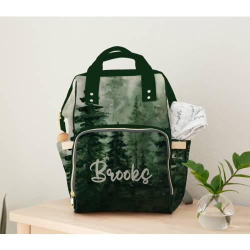 Forest Diaper Bag Backpack Personalized, Baby Boy Diaper Bag Woods Forest Themed Green, Personalized Baby Gift