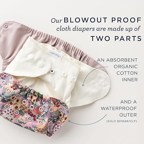 Esembly Cloth Diaper Inner, Trim-Fitting, Certified Organic Cotton, Reusable and Absorbent Leak-Proof Inserts with Snap Closure for Eco-Friendly Diapering, 3-Pack, Size 1 (7-17lbs)