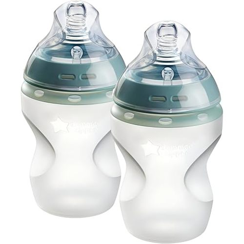 Tommee Tippee Natural Start Anti Colic BPA Free Silicone Baby Bottles, 9oz, Newborn 0+ Months, Silicone Feels Like Mother's Skin, Slow Flow Breast-Like Teat, Pack of 2