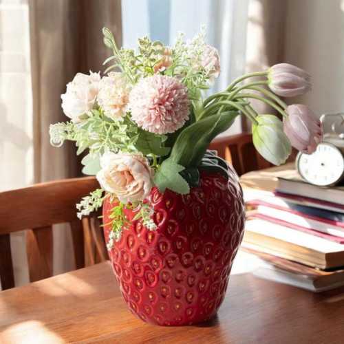 Cute Ceramic Strawberry Pot Fruit Decor, Creative Flower Vase Table Top Decor, Unique Pot For Flower, Cute Table Centerpiece Home Decor Gift