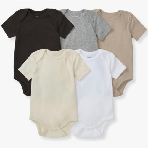 Burt's Bees Baby Bodysuits, Short Sleeve and Long Sleeve One-Pieces, 100% Organic Cotton, Pack of 5