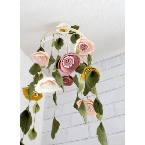 Baby Girl Mobile Nursery Decor Enchanting Wool Felt Anemone Floral Bloom Baby Mobile Woodland Whimsical Crib Bohomian