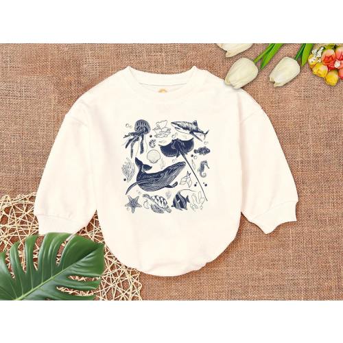 Aquarium Baby Romper, underwater world elements, tattoo sea animal baby romper, ocean aquatic, whale,romper sweatshirt gift for baby outfit