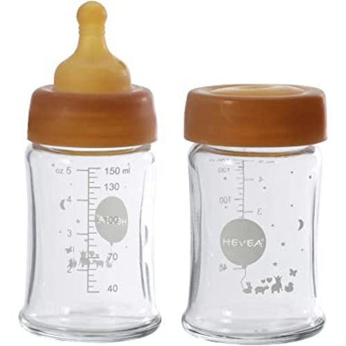 Hevea Wide Neck Baby Glass Bottle 2-Pack Free from Plastic, BPA, and Phthalates (150 ml / 5 oz)