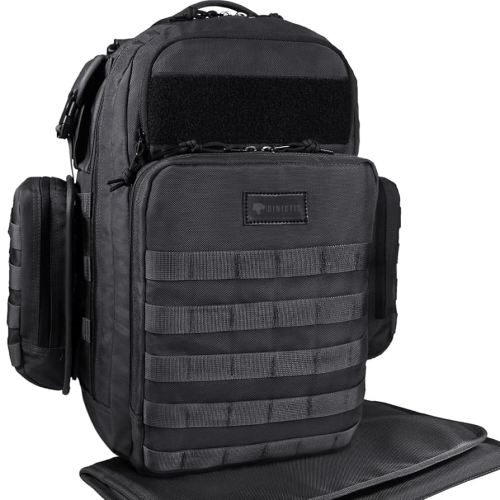 Dad Diaper Bag, Mens Diaper Bag Backpack with Diaper Changing Mat, Military Diaper Backpack with Molle Webbing, Waterproof Pouch, Baby Wipes pocket, Insulated Bottle Pockets- Tropical Black