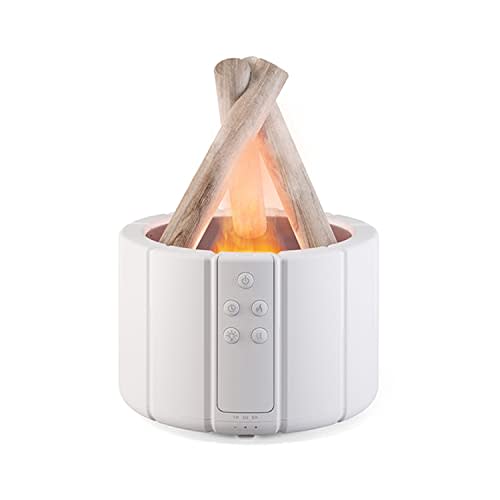YALEDI Campfire Flame Fire Diffuser, Bonfire Aromatherapy Essential Oil Diffuser, 250ml Wood Cool Mist Humidifier for Home,Bedroom,Office, Remote Control, Auto Shut-Off, Night Light, Gift (White)