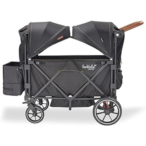 Larktale Caravan - 200 lbs. Capacity, Double Seater Collapsible Wagon, All-Terrain Stroller Wagon for Kids and Babies - 2023 Version - Byron Black