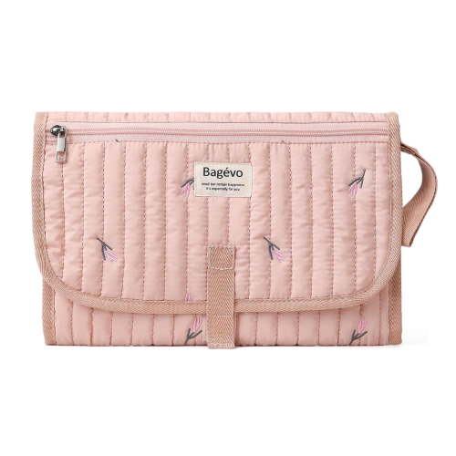 Pink Baby Foldable Diaper Changing Travel Bag with Wet Wipe Pocket, Compact Easy-Clean Lightweight Diaper Mat Bag, Portable Nappy Organizer for New Mom Outings (Pink)