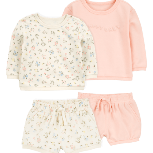 Pink/Ivory Baby 4-Piece French Terry Mix-and-Match Outfit Set - Pink/Ivory | Carter’s Oshkosh Canada