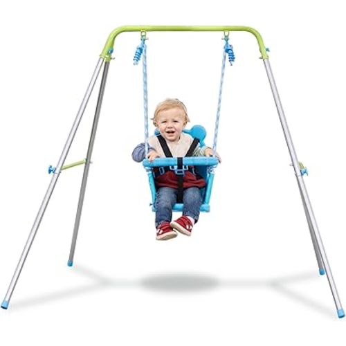 Sportspower My First Toddler Swing - Heavy-Duty Baby Indoor/Outdoor Swing Set with Safety Harness, Blue, 52"L x 55"W x 47"H