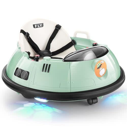 Hikole Baby Bumper Car with Remote, 12V Electric Bumper Car for Kids Toddlers 1.5-5 with Safety Belt, LED Lights and 360 Degree Spin, 2 Driving Modes Toddler Bumper Car Gifts for Boys Girls, Green