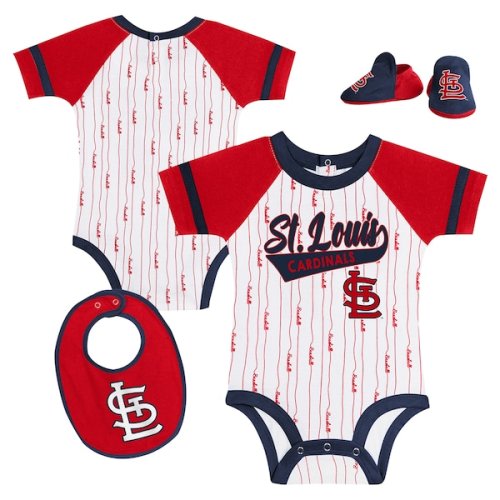 Newborn & Infant St. Louis Cardinals White Base Hitter Bodysuit, Bib & Bootie Set