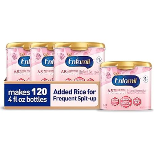 Enfamil A.R. Baby Formula, Added Rice Starch Formula to Reduce Reflux & Spit-Up, DHA for Brain Development, Probiotics to Support Digestive & Immune Health, Baby Milk, 19.5 Oz Tub, 4 Count