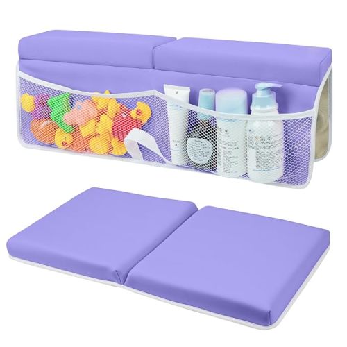 Baby Bath Kneeler and Elbow Rest Pad Set,Soft and Comfortable with 4 Toy Storage Bags,Non Slip and Quick Drying Thick Bath Kneeler and Elbow Rest Pad Set,Ideal Bath Kneeling Pad for Bathing Baby