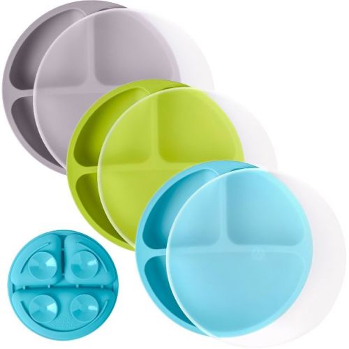 WeeSprout Suction Plates for Babies & Toddlers | 100% Silicone | Plates Stay Put with Suction Feature | Divided Design | 3 Pack
