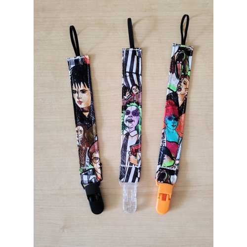 Beetlejuice inspired Baby pacifier Clips. Sold separately or as a set.